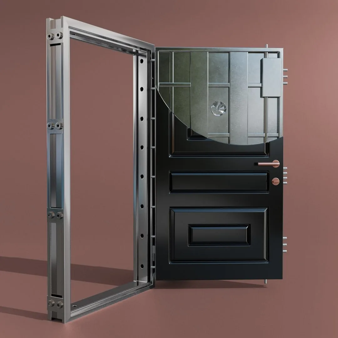 Custom armored steel front entry door with bullet-resistant construction