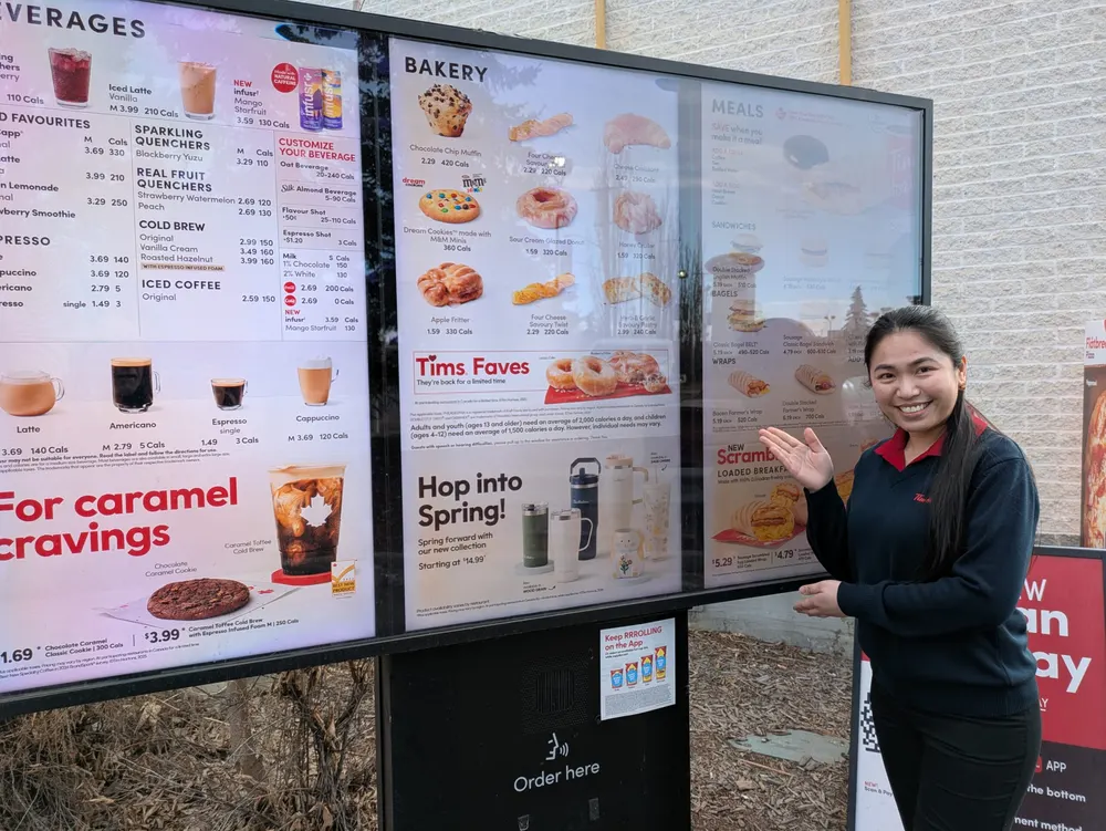 Tim Hortons drive-thru digital menu board protected by RockGlass security glass